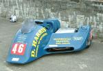 Neil Kelly/Jason O'Connor's sidecar at the TT Grandstand, Douglas.
