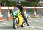 Werner Eckel entering the pits at the Grandstand, Douglas.