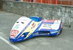 Michael Stewart/Andrew Baxter's sidecar at the TT Grandstand, Douglas.