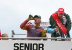 Steven Linsdell on the winners podium at the TT Grandstand.