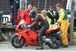 Andreas Kalmar in pits, Douglas.