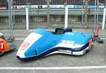 Rod Bellas/Philip Roberts's sidecar at the TT Grandstand, Douglas.