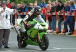 Shaun Harris leaving the TT Grandstand.