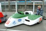 David Stone/Kerry Williams' sidecar at the TT Grandstand, Douglas.