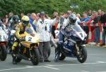 Adrian Archibald (number 1) leaving TT Grandstand.