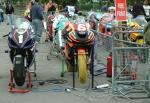 Ryan Farquhar's bike (number 6) at the TT Grandstand, Douglas.