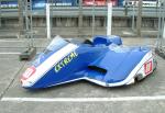 David Wallis/Sally Wilson's sidecar at the TT Grandstand, Douglas.