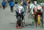 Adrian Archibald's bike (number 1) at the TT Grandstand, Douglas.